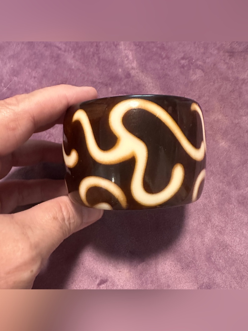 Tibetan Tribal Design Wide Brown Resin 7” Bangle Bracelet